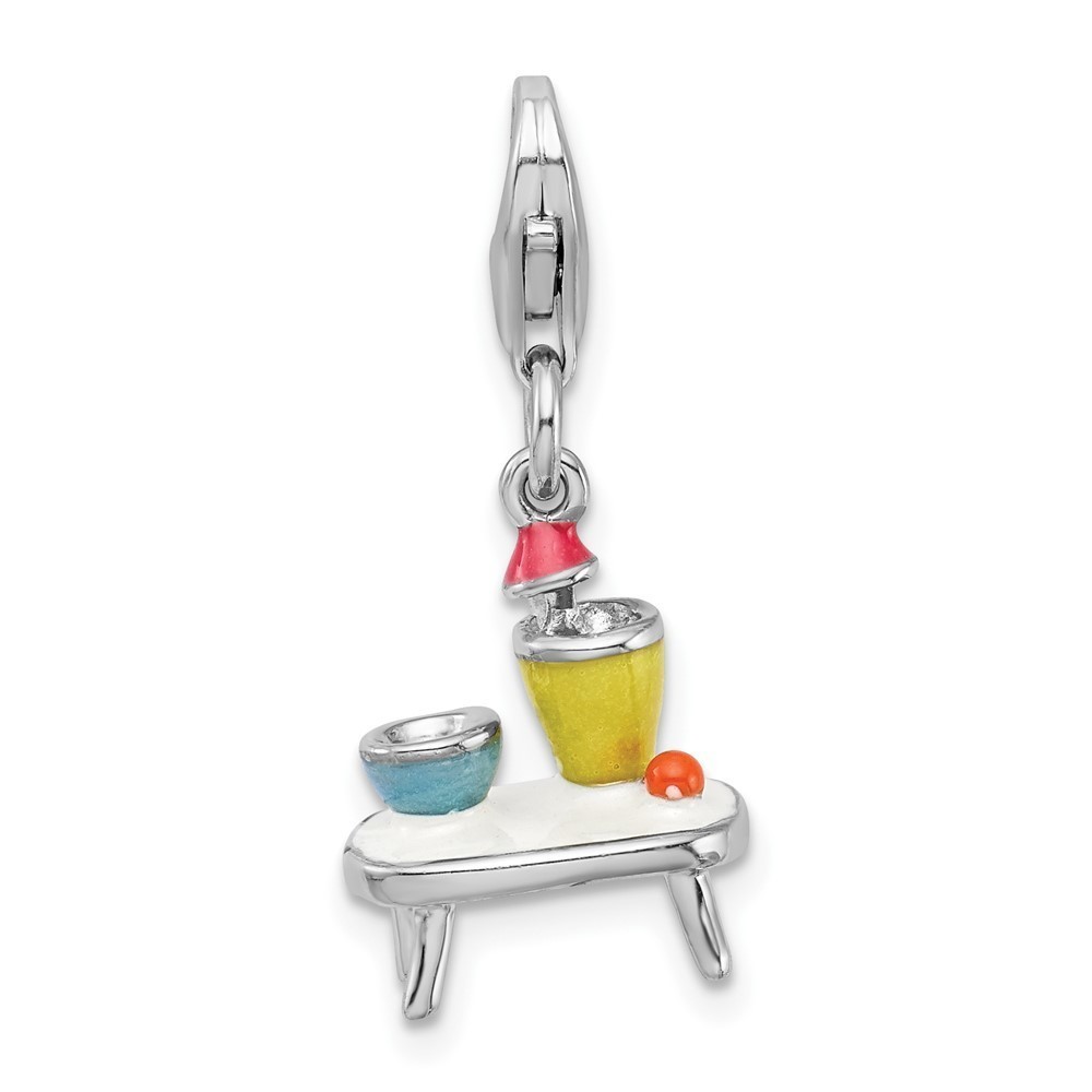 925 Sterling Silver 3-D Enameled Table & Bowls Bracelet Charm Lobster Clasp